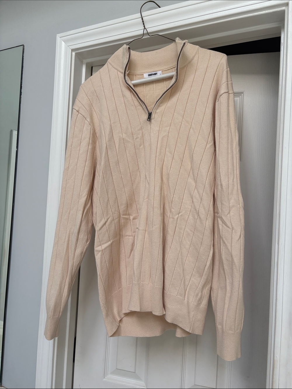 Club Monaco Men’s Zip-Front Cable Knit Sweater - Light Beige
